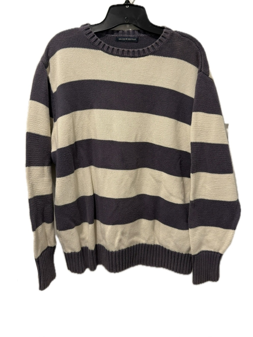 Brandy Melville Oversized Striped Sweater in Gray and Cream